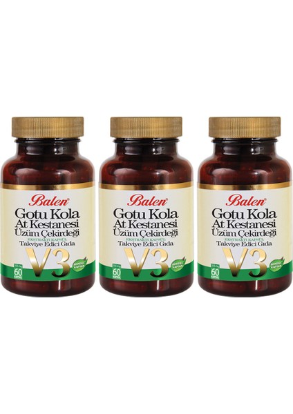V3 Gotu Kola & At Kestanesi & Üzüm Çekirdeği 60 Kapsül x 3 Adet