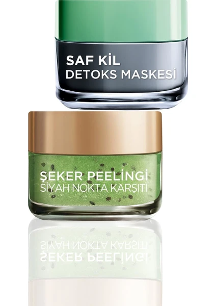 L'Oréal Paris  Saf Kil Detoks Maskesi +Siyah Nokta Karşıtı Şeker Peeling Kivi Tohum Cilt Bakım Seti 