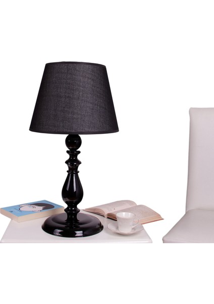 Zen Siyah Ayak Siyah Şapkalı Abajur