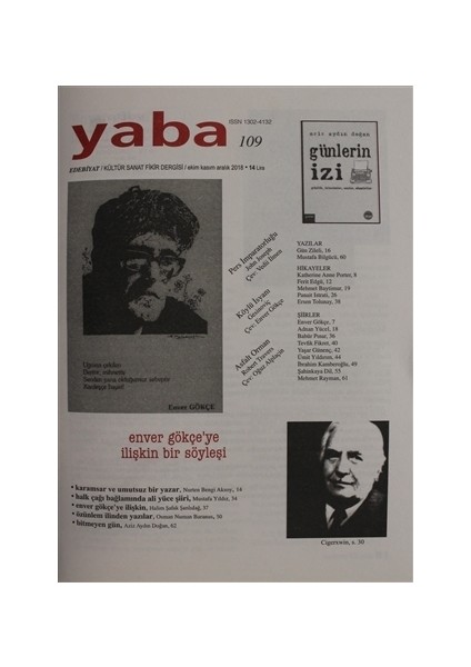 Yaba Edebiyat Dergisi Sayı: 109 Ekim - Kasım - Aralık 2018