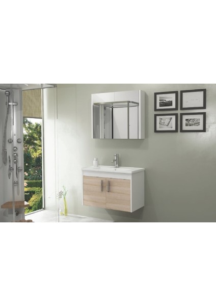 Ece Gama 80 cm Banyo Dolabı Seti Sonoma Meşe Beyaz
