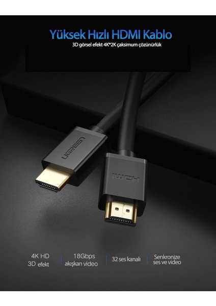 UHD 4K Yüksek Hızlı Ethernet ve HDMI Kablosu 1 Metre