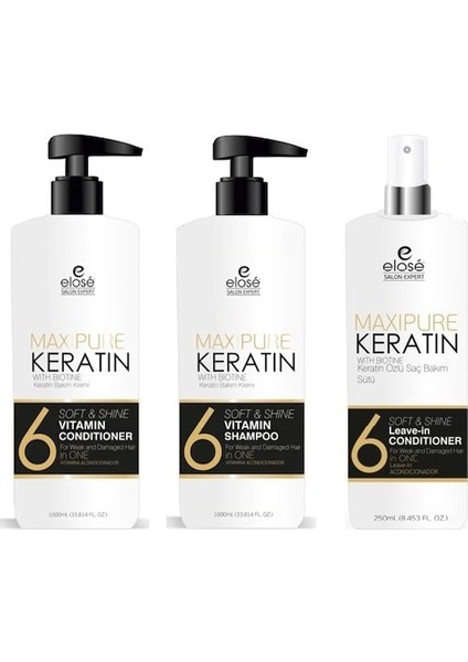 Keratin Seti Şampuan 1000 ml - Krem 1000 ml - Süt 250 ml