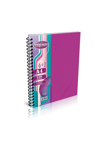 A-4 240 Yaprak (Trendy) 8 (6+2) Spiralli Kapak Defter