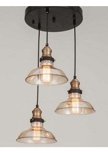 Retro 3'lü Camlı Avize