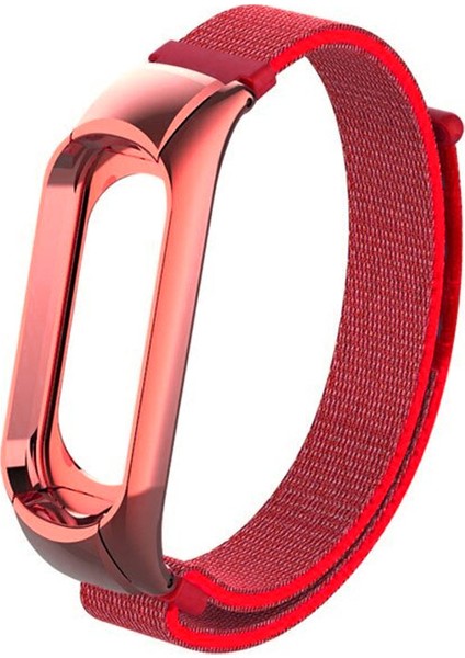 Mi Band 3 Bilekli Yapışkanlı Kumaş Kayış Kordon - Kırmızı