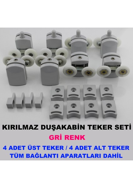 Kırılmaz Duşakabin Tekeri Gri Çift Teker Duşakabin Rulmanı Set