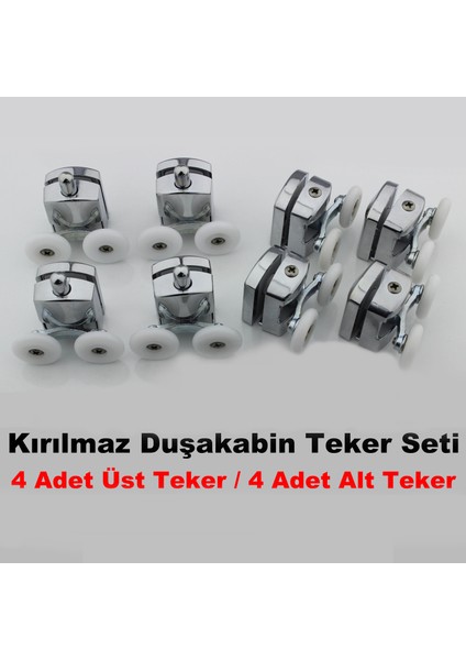 Kırılmaz Duşakabin Tekeri Krom 4 Üst 4 Alt Çift Teker Duşakabin Rulmanı
