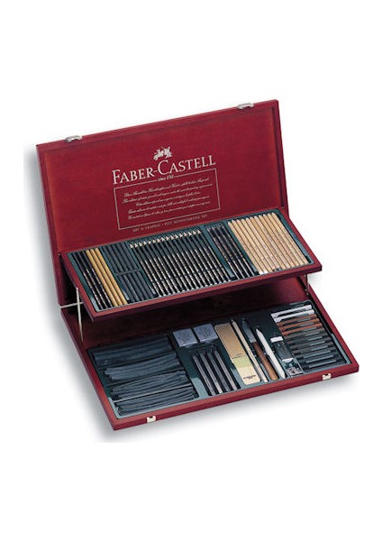 Pitt Koleksiyonu Karakalem Eskiz Çizim Resim Seti Ahşap Kutulu Tam Set