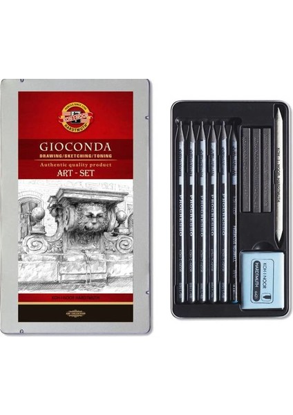 Koh-I Noor Gioconda Art Set 11 Parça Grafit Karakalem Eskiz Çizim Resim Seti Metal Kutu