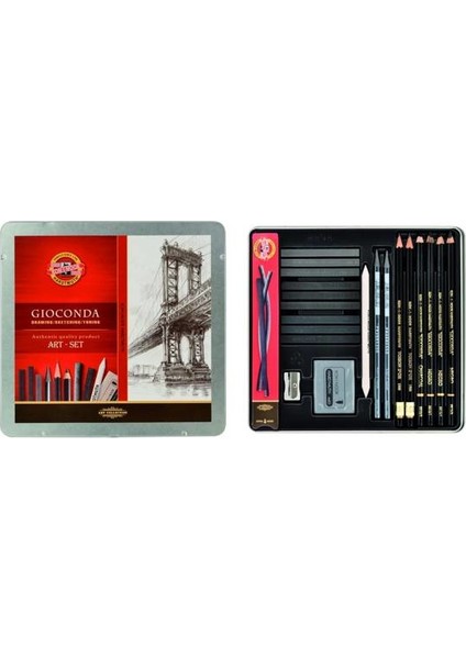 Koh-I Noor Gioconda Art Set Karakalem Eskiz Çizim Resim Seti 23 Parça Metal Kutulu