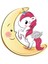 Sevimli Unicorn Sarı Yıldızlar ve Fuşya ve Beyaz Bulutlar Sticker 5