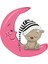 Uyuyan Ayıcık Fuşya Yıldızlar ve Beyaz Bulutlar Dekoratif Bebek Çocuk Odası Duvar Sticker 4