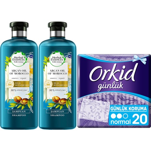 Herbal Essences Fas Argan Yağı Şampuan 400 ml x 2 + Orkid Günlük Ped 20'li