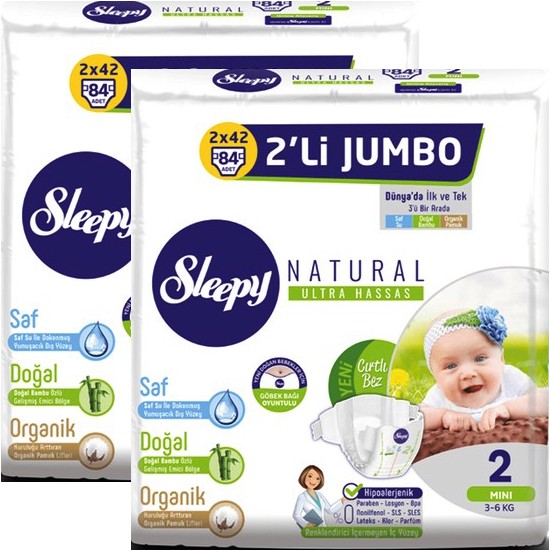 Sleepy Natural Bebek Bezi 2�li Jumbo 2 Beden 36 kg 84 Adet Fiyatı