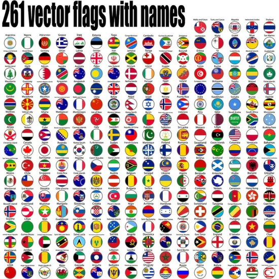 Kt Decoration Ülke Bayrakları ve Isimleri Duvar Sticker 261 Adet
