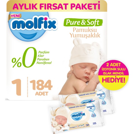 Molfix Pure and Soft Bebek Bezi Yeni Doğan 184 Adet + 2 Adet Fiyatı