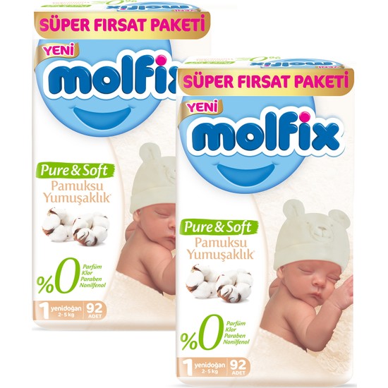 Molfix Pure and Soft Bebek Bezi Yeni Doğan 184 Adet + 2 Adet Fiyatı