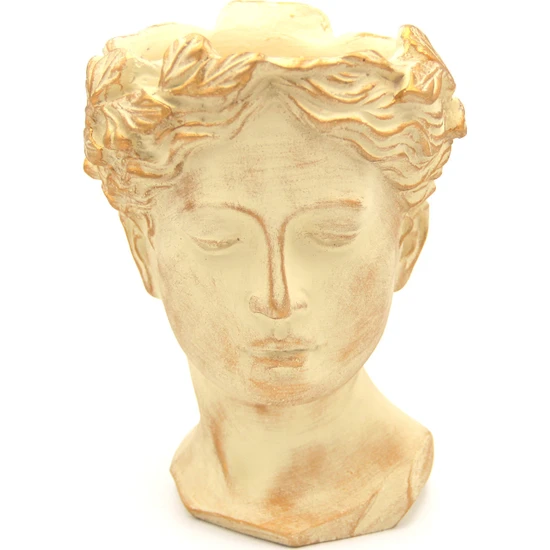 Hediye Biziz Antik Helen Kafası Büst Beton Saksı Krem Altın