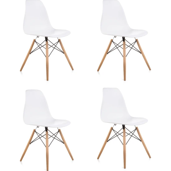 Dorcia Home Beyaz Eames Sandalye  4 Adet  Cafe Balkon Mutfak Sandalyesi