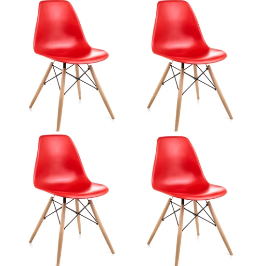 Dorcia Home Kırmızı Eames Sandalye  4 Adet  Cafe Balkon Mutfak Sandalyesi