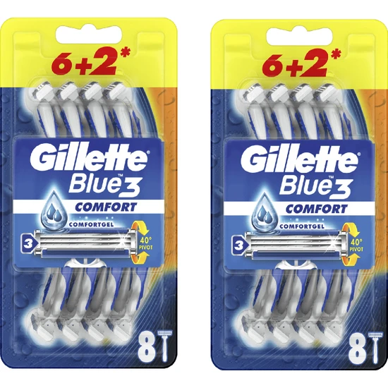 Gillette Blue3 Comfort Kullan-At Tıraş Bıçağı 8'li 2 Adet
