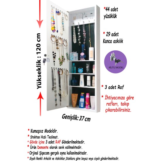 First Mobilya Yıldız Kilitli Duvara Asma Demonte Aynalı Takı Fiyatı