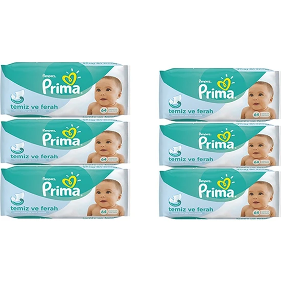 Prima Pampers Prima Wipes Temiz ve Ferah Islak Havlu 64 Yaprak 6'lı Paket