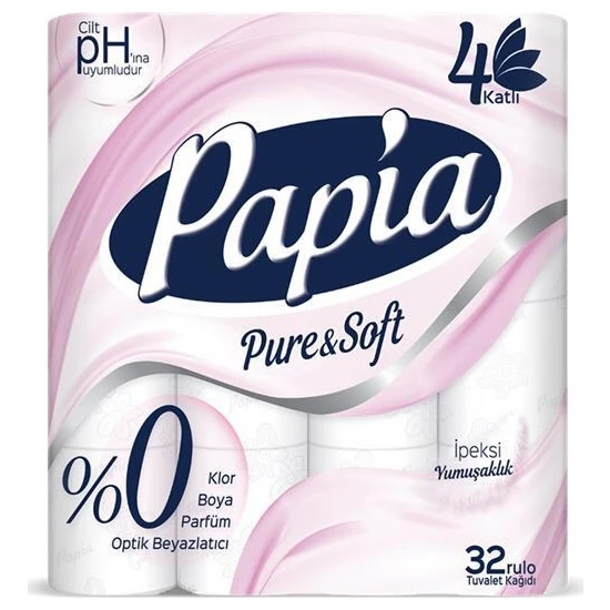 Papia Pure&soft 4 Katlı Tuvalet Kağıdı 32'li