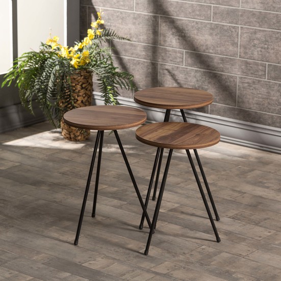 Falez Mobilya Aksesuar Zigon Sehpa 3 lü Metal Ayak Ceviz Fiyatı