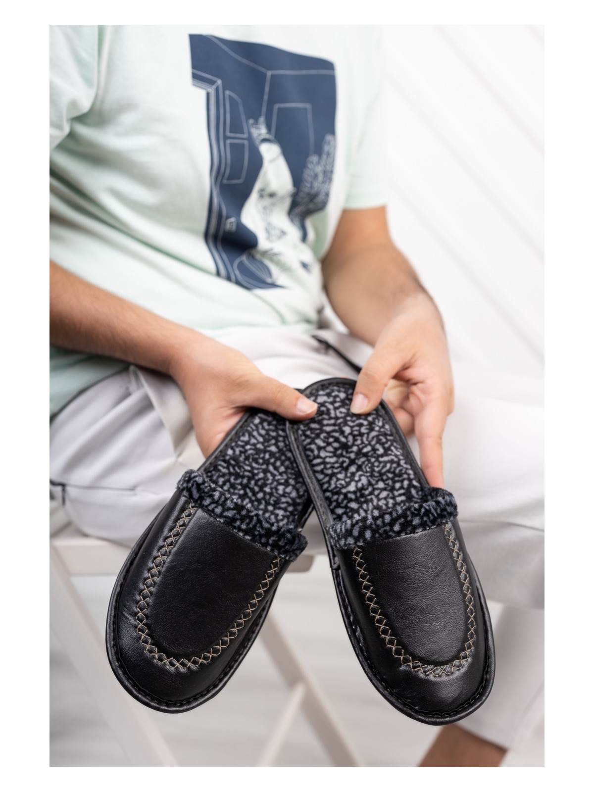 Moda Fırsat Erkek Siyah Günlük Terlik Peluş Yıkanabilir Ev Terliği Misafir Çeyiz Damat Terliği - Görsel 5