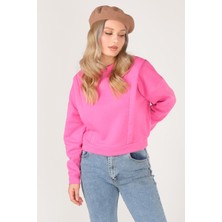 Giyim Dünyası Kadın Sıfır Yaka Crop Sweatshirt Pembe