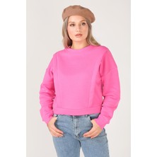 Giyim Dünyası Kadın Sıfır Yaka Crop Sweatshirt Pembe