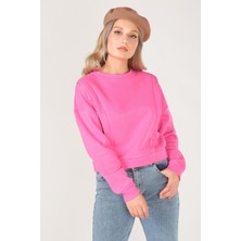 Giyim Dünyası Kadın Sıfır Yaka Crop Sweatshirt Pembe