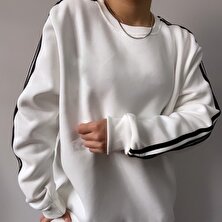 Beyaz Sweatshirt 3 Iplik ve Şardonlu Oversize,unisex,kalın