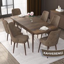 Canisa Concept Nex Serisi Barok Ahşap Desen 80 x 132 cm Mdf Mutfak Masası Takımı Metal Iskelet 6 Sandalye Gümüş Halka