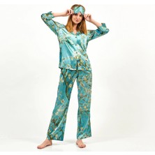 Nomads Felt %100 Ipek Gömlek&pantolon - Pijama Takımı  Turkuaz Van Gogh Almond Blossoms