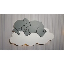 Işıklı Toplar Türkiye Çocuk Odası Dekoratif Ahşap Bulut Üstü Uyuyan Fil Gece Lambası Ledli Aydınlatma
