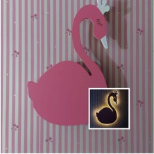 Işıklı Toplar Türkiye Çocuk Odası Dekoratif Ahşap Kuğu Gece Lambası Ledli Aydınlatma