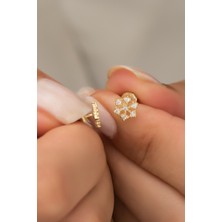 Nereze 925 Ayar Gümüş Minik Gold Kartanesi Küpe