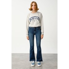 Denim Trip BRIDGETTE Skinny Flare Fit Koyu İndigo Çıtçıt Paça Kadın Jean Pantolon