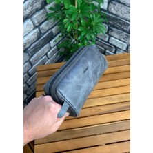 Guard Antik Gri Unisex Hakiki Deri El Çantası