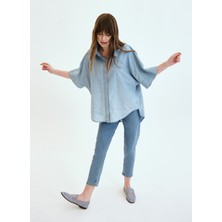 Denim Trip Oversize Fit Piliseli Roba Vintage Açık İndigo Kadın Jean Gömlek