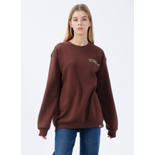 Denim Trip Oversize Fit Nakışlı Kahverengi Kadın Sweatshirt