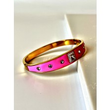 Ladies&Gentlemen Zirkon Taş Detaylı Pembe Mineli Çelik Bileklik