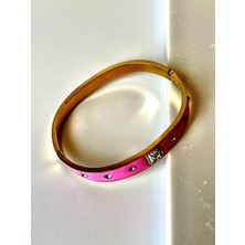 Ladies&Gentlemen Zirkon Taş Detaylı Pembe Mineli Çelik Bileklik