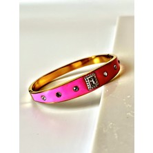 Ladies&Gentlemen Zirkon Taş Detaylı Pembe Mineli Çelik Bileklik