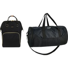 Barberri Anne Bebek Bakım Siyah Klasik Sırt Çantası ve Orta Boy Spor/seyahat El Valizi