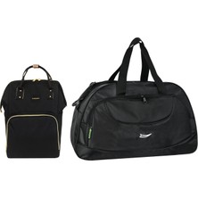 Barberri Anne Bebek Bakım Siyah Klasik Sırt Çantası ve Orta Boy Boy Spor/seyahat El Valizi