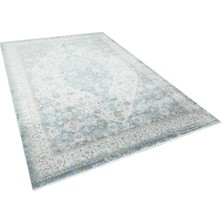 Apex Heriz 8216 Mavi Etnik Desen Bambu Viskon Özel Tezgah Salon Halısı